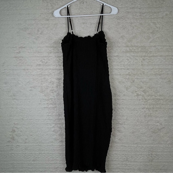 NWT FOREVER 21 Long Black Smocked Stretchy Dress Cami Straps Size 0X - Picture 13 of 16